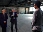 Detroit PBS CFO/COO Ollette Boyd (left) and President/CEO Rich Homberg (right) talk with One Detroit producer Will Glover (center).