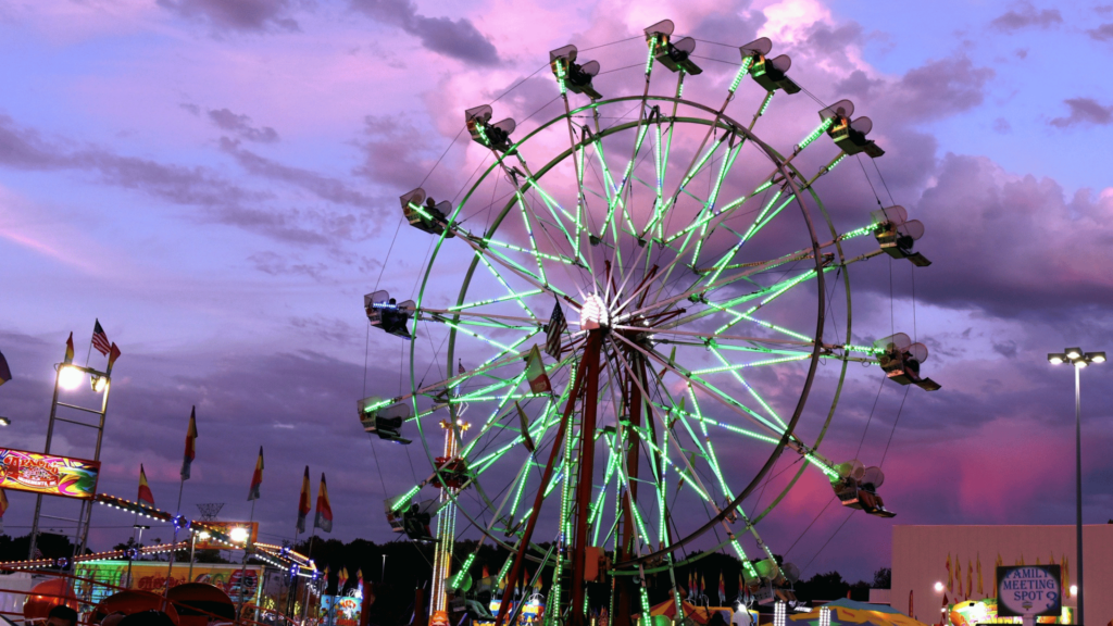 The ferris wheel at the Michigan State Fair at night