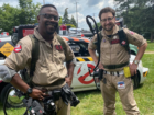 Two men dressed up in costumes from the movie Ghostbusters at Frankenfest at the Historic Fort Wayne in Detroit.